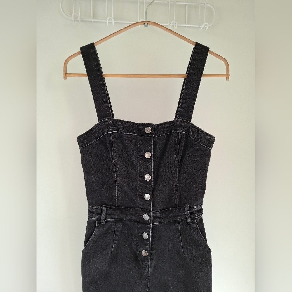 Hollister Women's Washed Black Denim Button-up Jumpsuit/Overalls (Size XS/2-4) - Picture 2 of 8